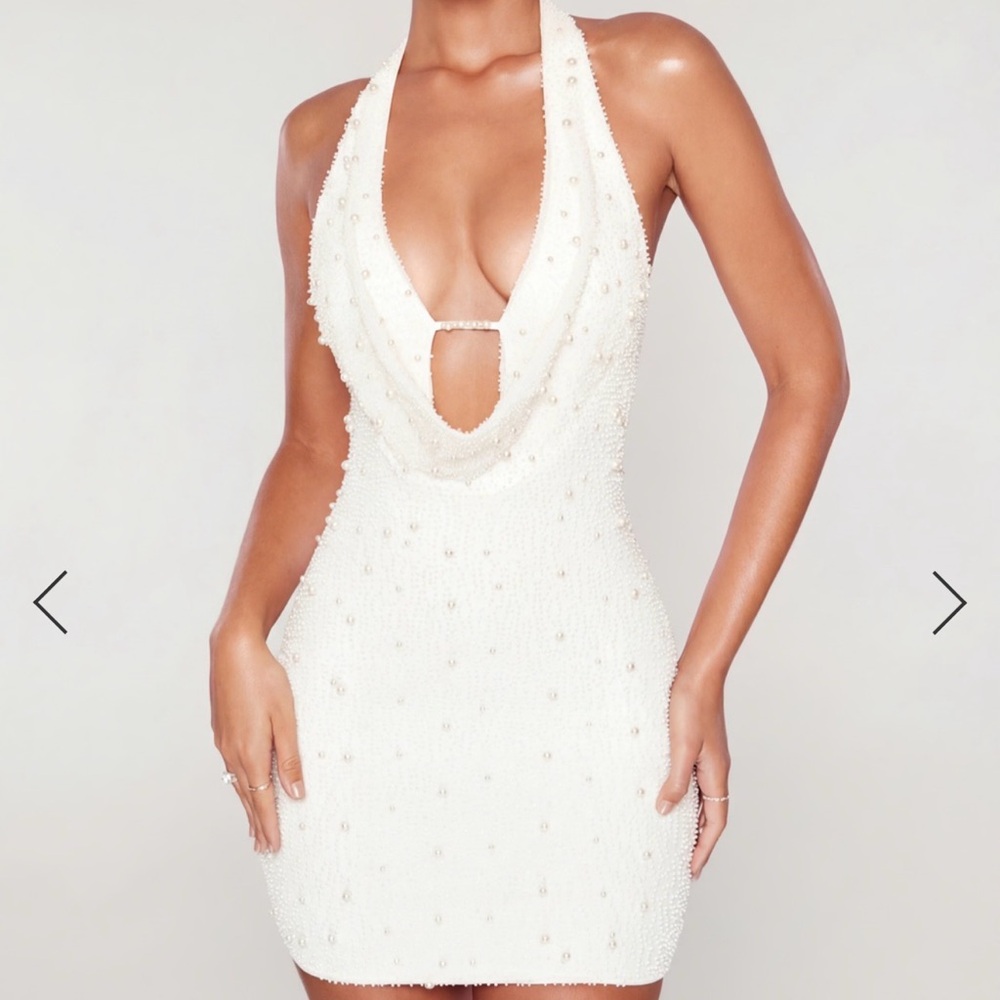 Oh Polly Ivory Beaded Halter Gown